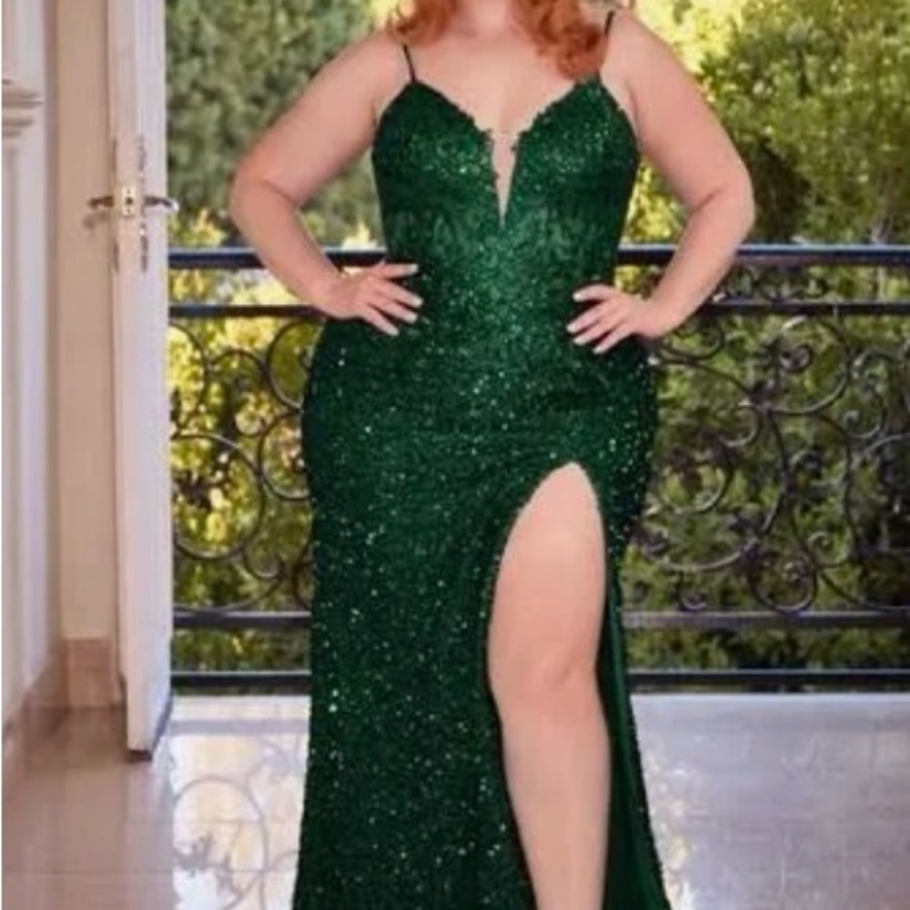 Emerald Sequin Prom Dress with Slit